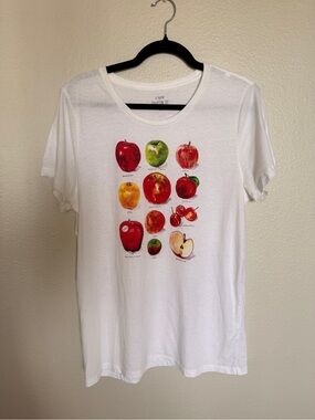 J. Crew White Tee with Multicolored Apple Print